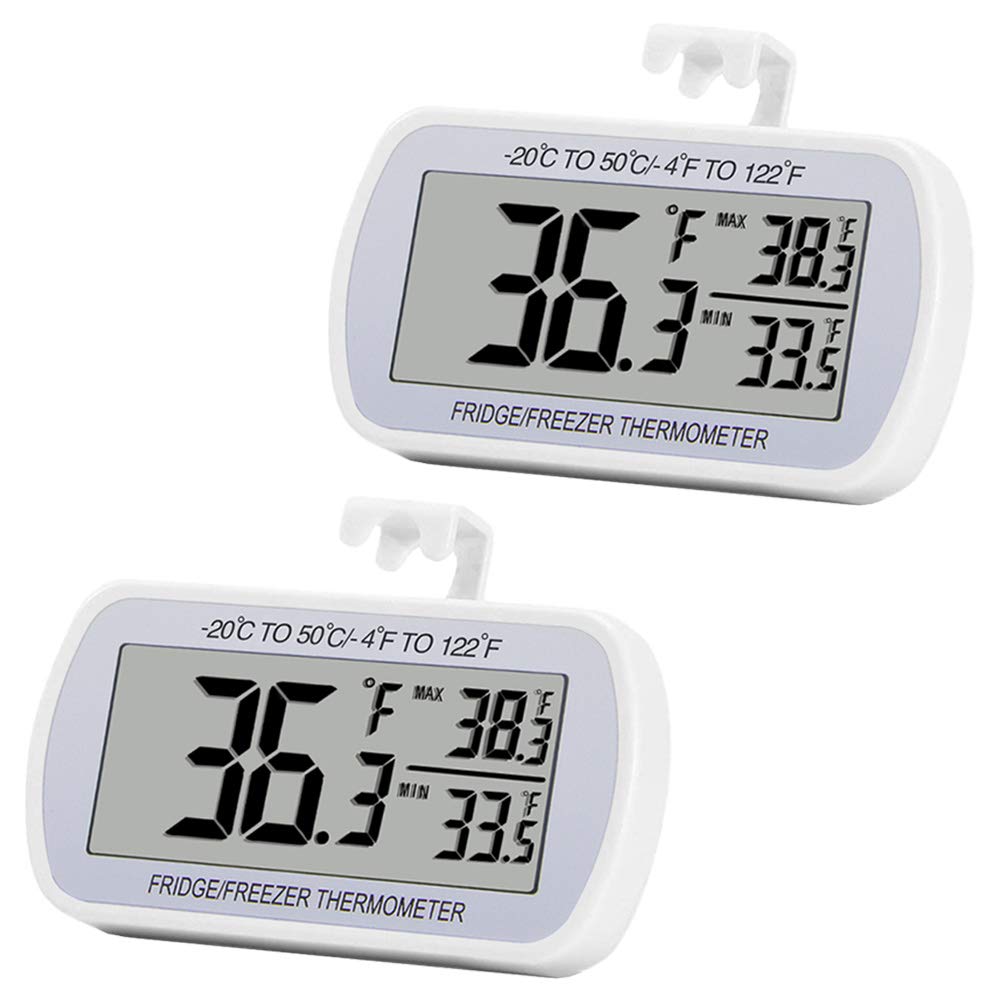 Refrigerator Thermometer Digital Fridge Freeze Room Thermometer Waterproof Large LCD Display Max/Min Record Function, White