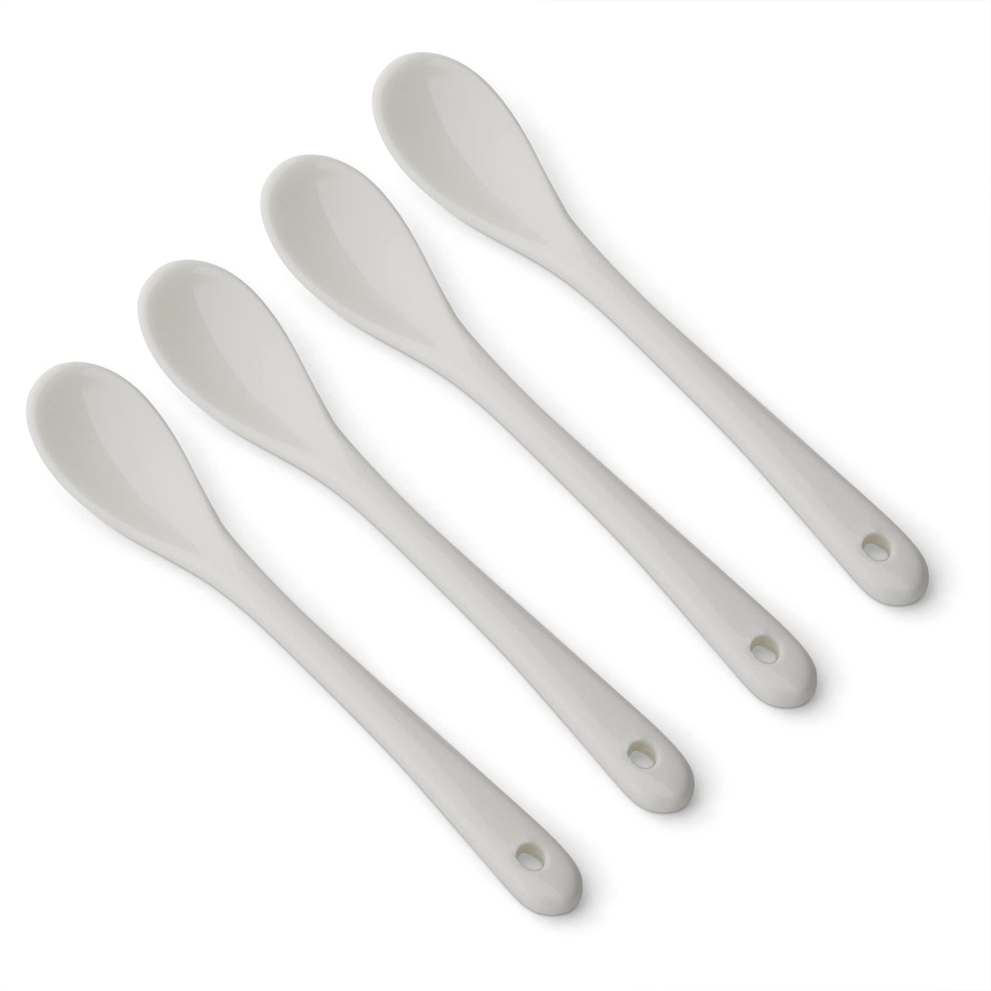 RSVP International Poached Egg Spoon, 4 Piece Set Multipurpose Use for Serving Jam, Honey or Soft Boiled Eggs, 5.5" Length, White Porcelain