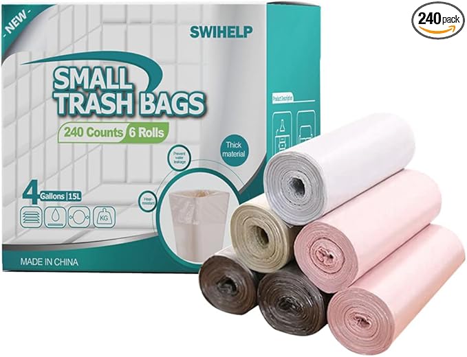 SWIHELP Trash Bags, 4 Gallon / 15 Liters Small Garbage Bags