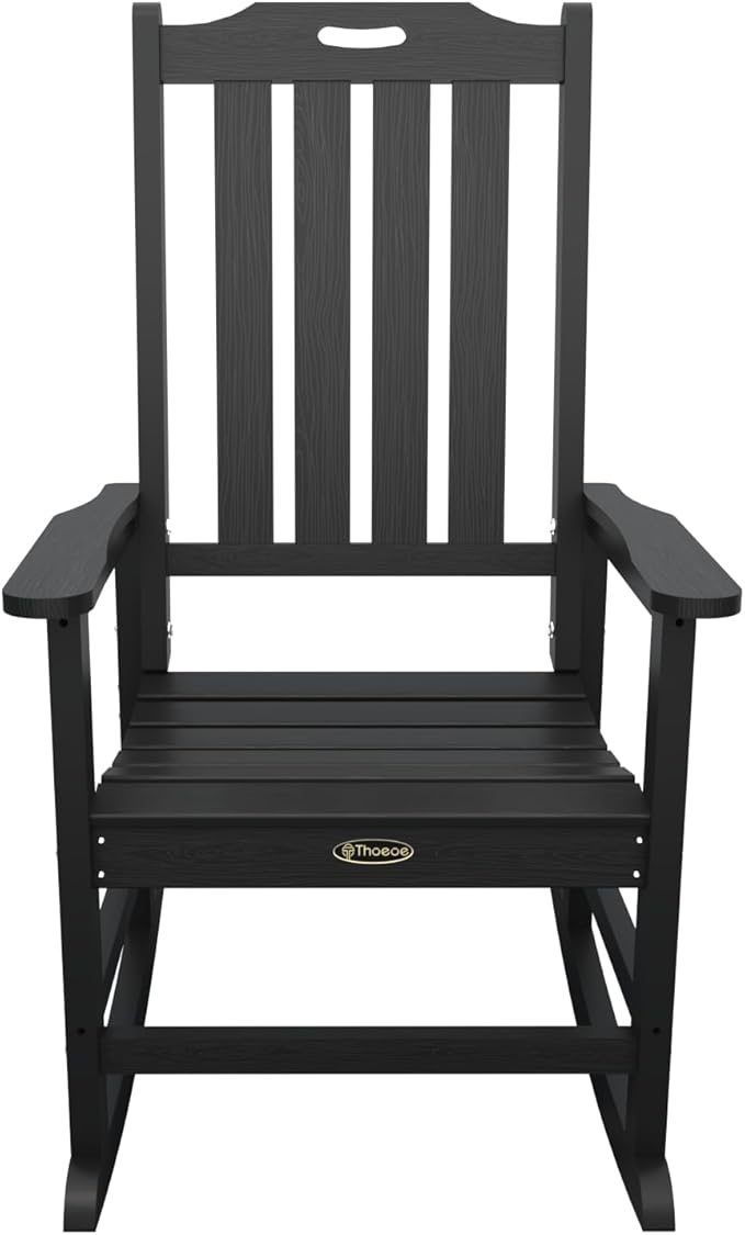 Oversized Rocking Chair Set of 2, Outdoor Rocking Chair for Adults, All Weather Resistant Porch Rocker for Lawn Garden, Black