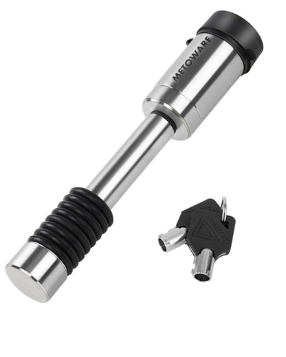 METOWARE Stainless Steel Trailer Hitch Lock - 5/8" Pin for Class III IV Hitches (2" & 2.5" Receivers) - Heavy Duty Anti-Theft Receiver Lock with 8 Anti-Rattle O-Rings & Waterproof Cap