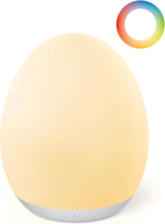JolyWell Night Light for Kids, Egg Light for Nursery with 7 Changeable RGB Colours & Stepless Dimming, Rechargeable Tap Light with a 1-Hour Timer & Touch Control, Portable Baby Night Light, BPA Free