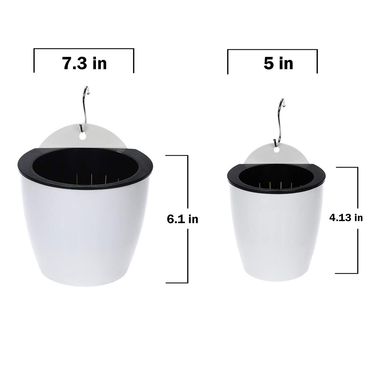 DEELF OUTLET 6 Packs 5" Plastic Self Watering Pots Wall Hanging Planters Wall Mounted Wicking Flower Pots for Indoor and Outdoor African Violet, Ocean Spider Plant, Orchid, White