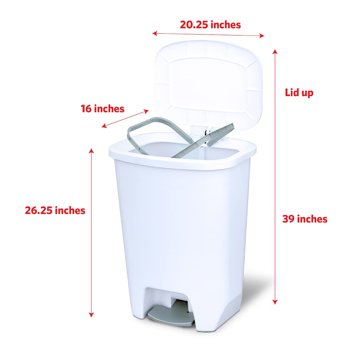 Glad Premium 20 Gallon Trash Can - Plastic Kitchen Waste Bin with Odor Protection of Lid, Stainless Steel Step On Foot Pedal and Garbage Bag Rings, Black