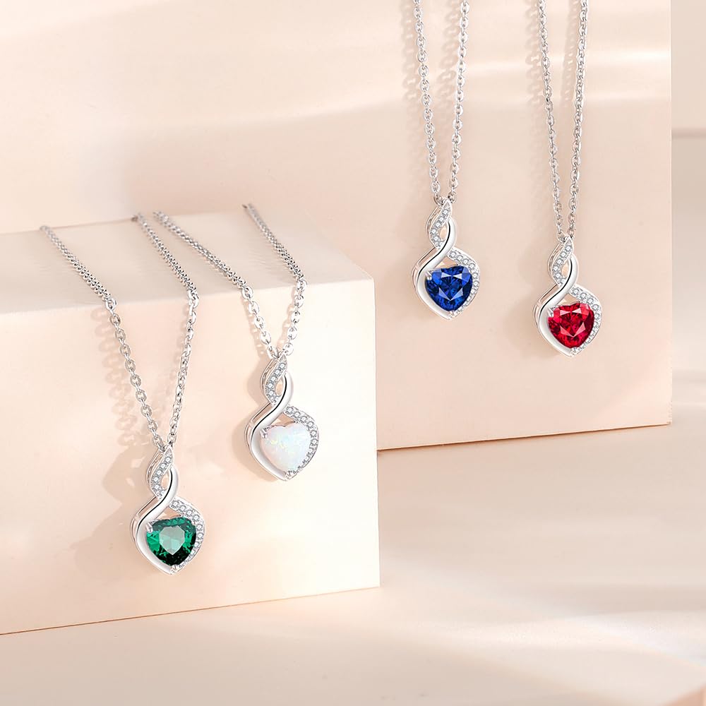 FANCIME Sapphire Necklace 14K Solid White Gold Heart Pendant with Diamond September Birthstone Necklace Jewelry Gifts for Mom Women