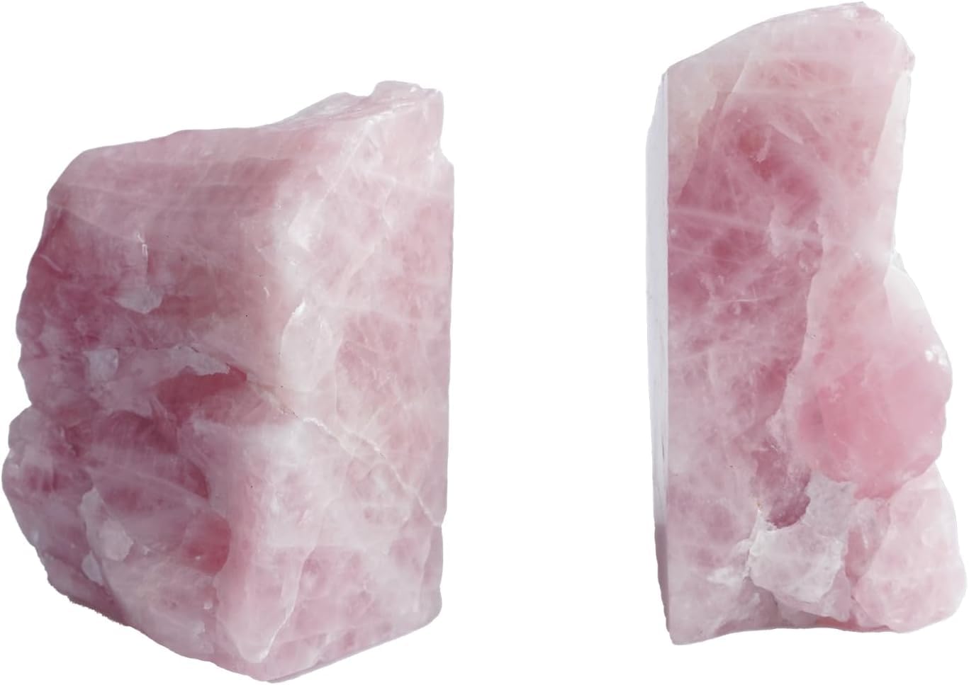 Sisamn Heavy Duty Rose Quartz Bookends - Decorative Stone Book Ends 3-4 Lbs, for Office Home Decor, Large Book Holder Gift (1 Pair, 4-6.5" Height with Non-Slip Bumpers)