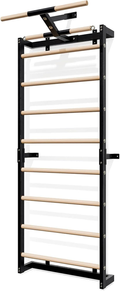 Gsskny Swedish Ladder, Wood Stall Bars Suspension Trainer with Pull-Up Bar & Rings for Straps, Swedish ladders Wall Gym Adult, Wall-Mounted Workout Ladder