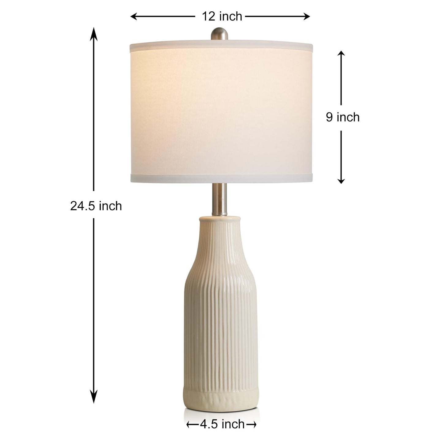 luxeflow 24.5" Ceramic Table Lamps Set of 2, Modern Farmhouse Bedside Lamps for Bedroom Nightstand, Small Table Lamp for Living Room End Table, Beige (2 LED Bulbs Included)