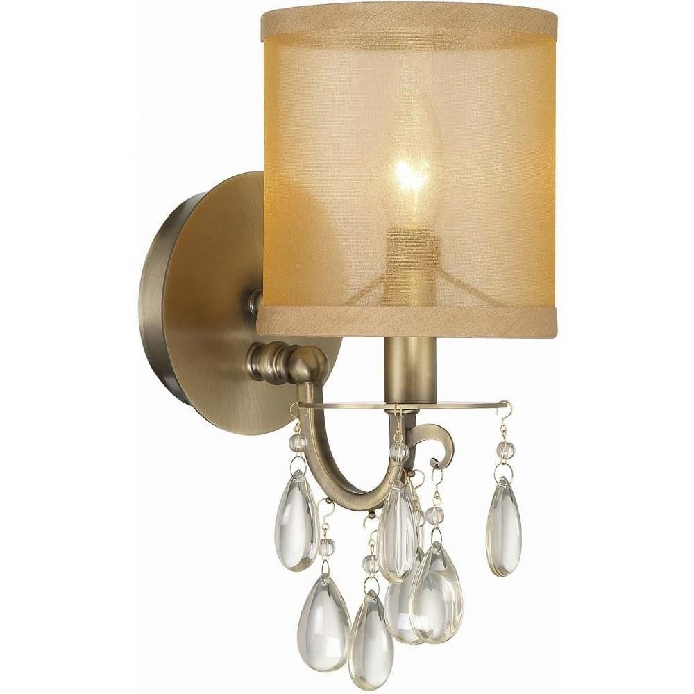 Crystorama 5621-AB Crystal Accents One Light Sconces from Hampton collection in Brass-Antiquefinish, 7.50 inches