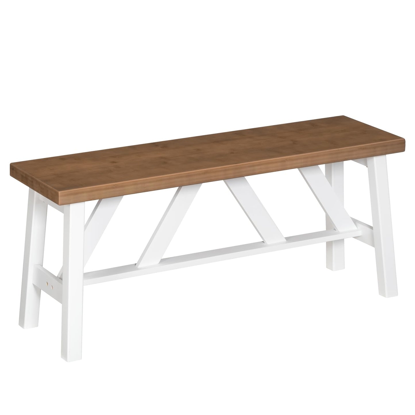 HOOBRO Bamboo Dining Bench, 39.4 inch Farmhouse Kitchen Table Bench, Solid Bamboo Dining Room Bench for Kitchen, Living Room, Bedroom, Hallway, Sturdy and Stable, Walnut and White WH17CD01