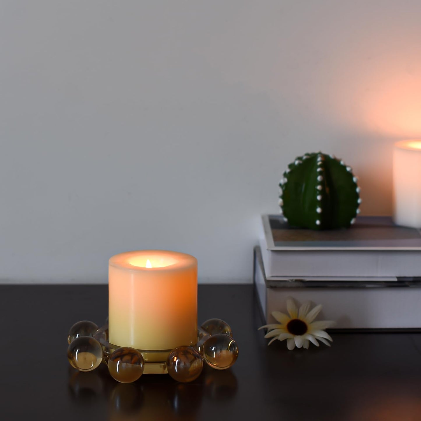Marvala Crystal Pillar Candle Holder, Chic Smoky Bubble Candle Dish, Decorative Candlestick for Table, Party, Wedding, Holiday, Home Decor