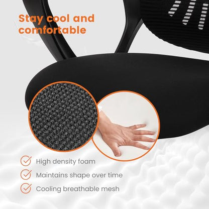 Sweetcrispy Ergonomic Mid-Back Mesh Home Office Desk Chair with Wheels, Lumbar Support, and Comfortable Armrests for Home, Bedroom, Study, Office