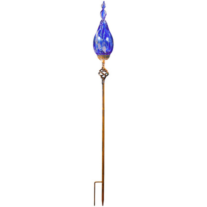 Naboher Solar Garden Lights Outdoor, Decorative LED Flame Garden Stakes, Hand Blown Glass and Outdoor Waterproof Glass Stakes (Dark Blue)