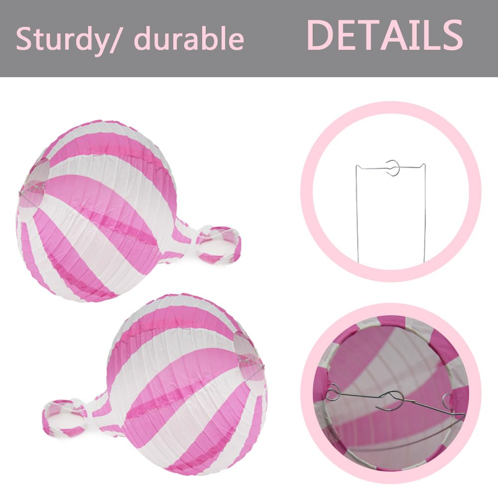 Ruidee 3 Pieces Hanging Hot Air Balloon Paper Lanterns 12 inch Paper Lanterns Set Decoration Ball Lamps for Wedding, Birthday, Anniversary, Christmas (Pink)