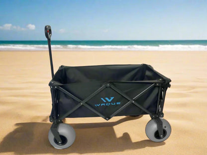 WAQUE Folding Utility Wagon Cart, Tires for Sand Heavy, Duty Beach Garden Cart with Sand Wheels (Black)
