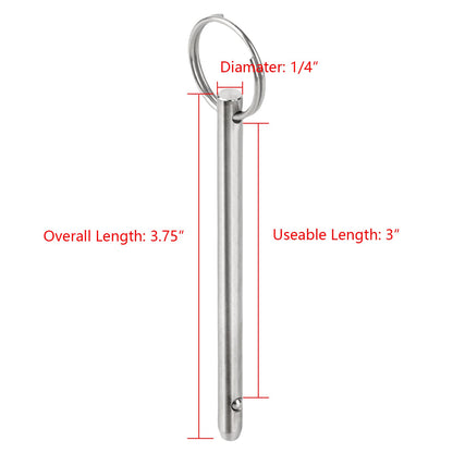 HZJPIN 4 Pack Quick Release Pin, Diameter 1/4"(6.3mm), Overall Length 3.75"(95mm), Usable Length 3"(76mm), Full 316 Stainless Steel, Bimini Top Pin, Marine Hardware