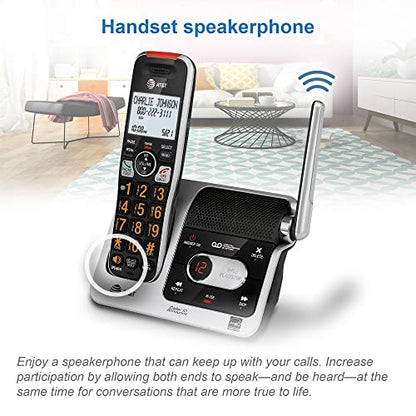 AT&T BL102-2 DECT 6.0 2-Handset Cordless Phone for Home with Answering Machine, Call Blocking, Caller ID Announcer, Audio Assist, Intercom, and Unsurpassed Range, Silver/Black
