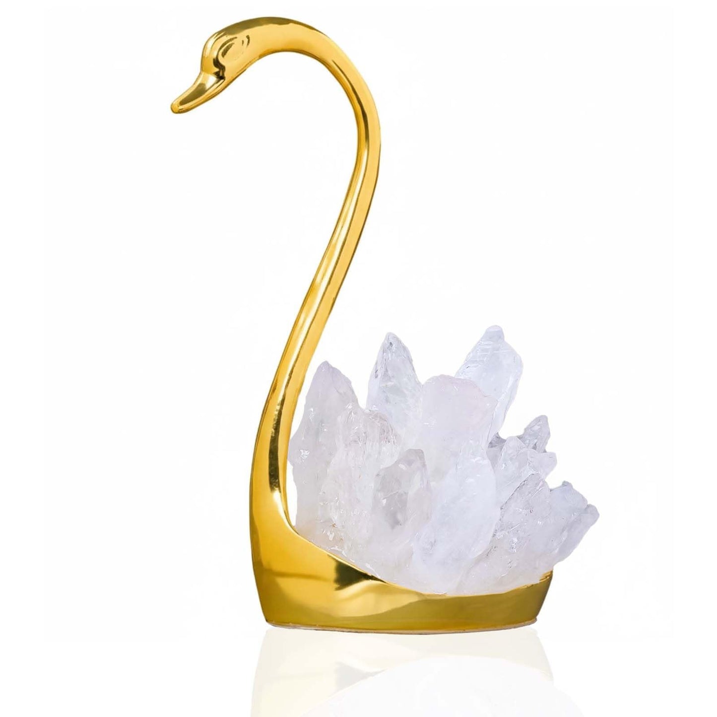RJINGSHI Crystal Swan Figurine, Natural White, Decorative Ornament for TV Cabinet and Wine Cabinet (Clear Quartz)
