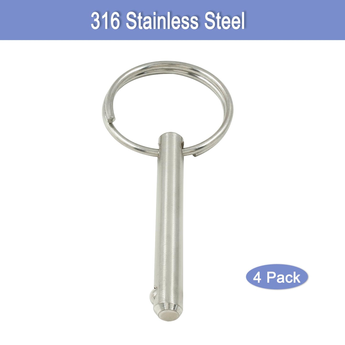 Suiwotin 4pcs Quick Release Pin, 1/4" (6.3mm) Diameter, Usable Length 1-1/2", Overall Length 2", 316 Stainless Steel Bimini Top Pins for Boat Marine Hardware