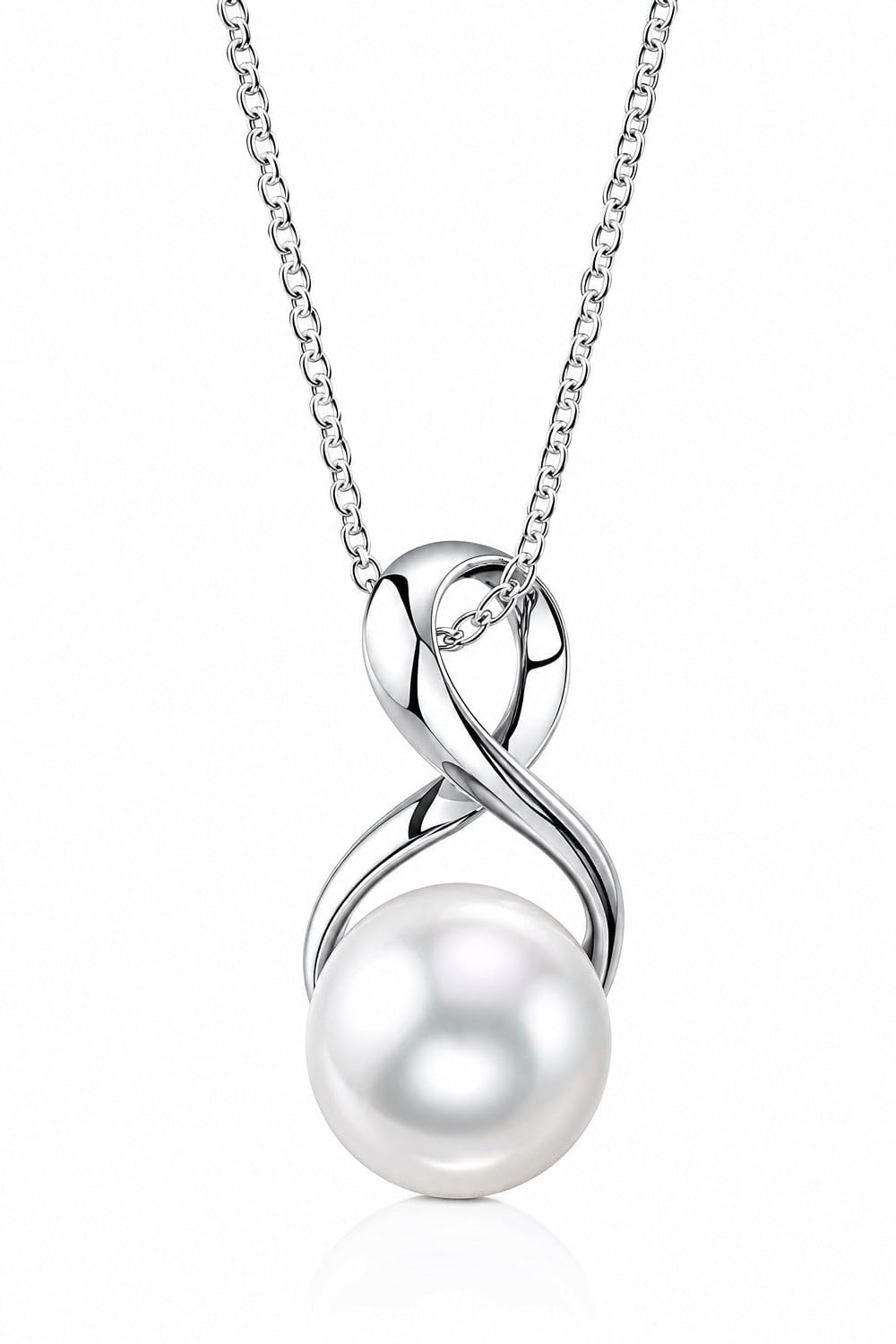 The Pearl Source Real Pearl Pendant Necklace for Women, 14K Gold Plated Sterling Silver, Genuine AAAA Cultured Freshwater Pearl, 9-9.5mm White Pearl Infinity Pendant Necklace, Adjustable Chain