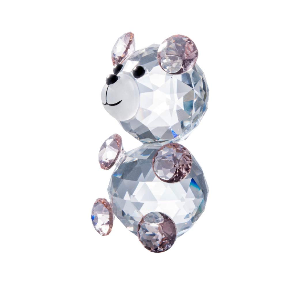 DMtse 3D Crystal Ornament Cute Pink Bear Figurine Collectible Cut Glass Ornament Statue Animal Decor with Box