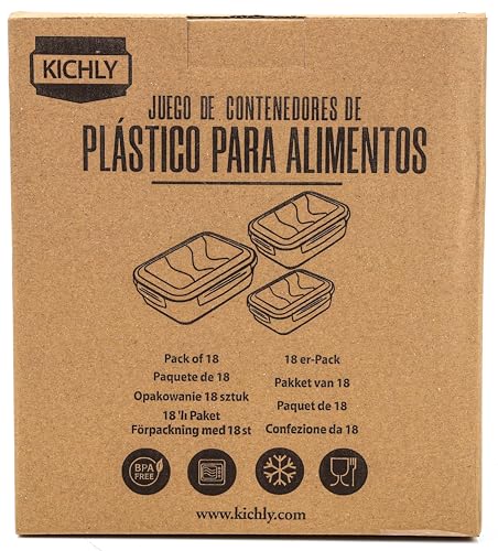 KICHLY Airtight Food Storage Containers 18 piece (9 Containers, 9 Lids), BPA-Free Plastic Food Containers with Lids, Airtight & Stackable Meal Prep Set for Kitchen & Pantry Organization, Blue