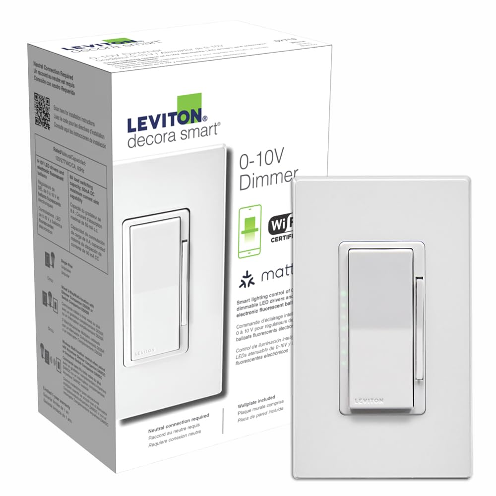 Leviton Decora Smart Switch, Wi-Fi 2nd Gen, Neutral Wire Required, Works with Matter, My Leviton, Alexa, Google Assistant, Apple Home/Siri & Wired or Wire-Free 3-Way, D215S-1RW, White