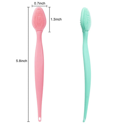 Silicone Facial Cleansing Brush 3 Pack, Beomeen 4 in 1 Handheld Face Scrubber for Deep Gentle Exfoliating, Double-Ended Face Wash Scrub Brush for Face Skincare and Massage (Green)