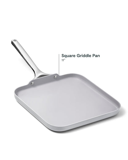 Caraway Square Griddle Pan - 11” Square Pan - Non-Stick Ceramic Coated - Non Toxic, PTFE & PFOA Free - Oven Safe & Compatible with All Stovetops - Gray
