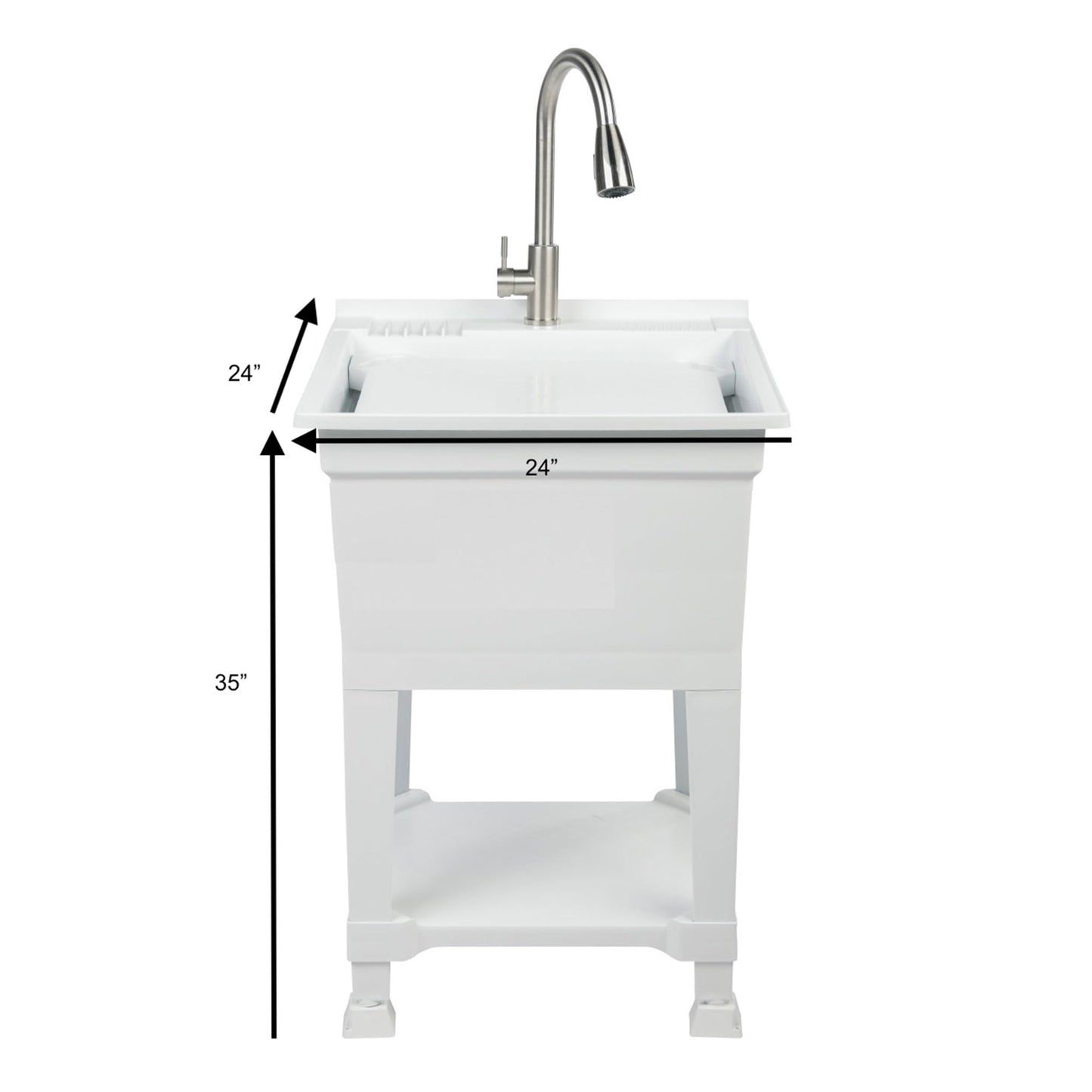 UTILITYSINKS Freestanding Utility Tub Sink with Quick Connect Drain, 24 x 24", White - Portable and Compact Sink with Faucet for Outdoor Kitchen, Laundry Room, Garage, and Basement