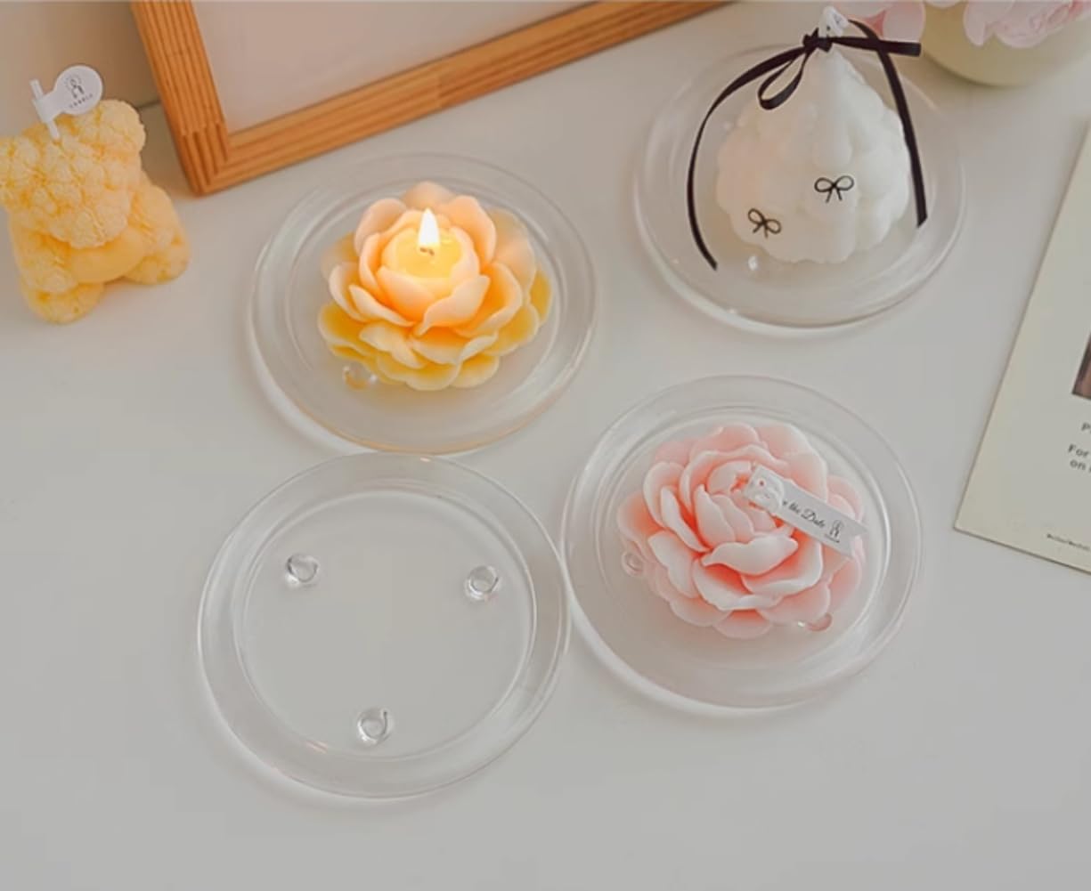 Cumuiu Glass Candle Holder 2 Pack 5 Inch Clear Beautiful Transparent Round Candle Plate (2pack 5inch)