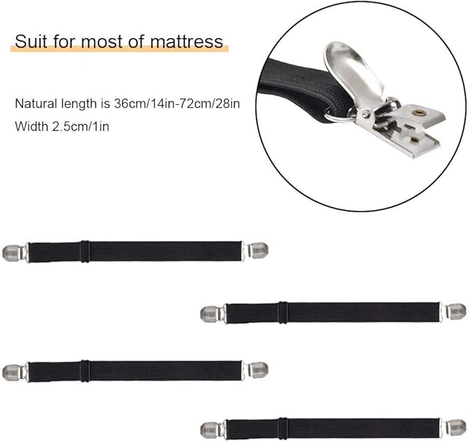 4Pcs Adjustable Bed Sheet Straps Clips, Elastic Mattress Sheet Fasteners Holder