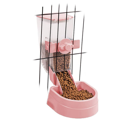 Oncpcare 1L Hanging Small Animal Feeder with Lid Small Animal Feed Box, Automatic Pet Feeder, Great for Rabbits, Ferrets, Cats, Birds and Other Small Animals1, Pink