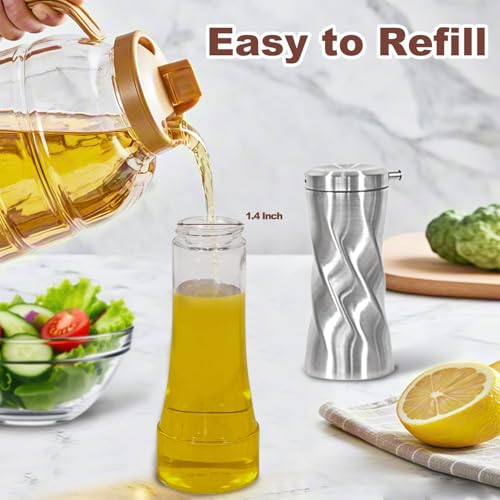 Olive Oil And Vinegar Dispenser Set - 2 Piece Glass Oil Dispenser Bottle for Kitchen with No Drip, 10 OZ