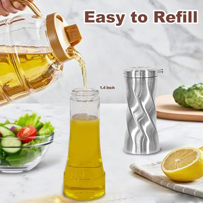 Olive Oil And Vinegar Dispenser Set - 2 Piece Glass Oil Dispenser Bottle for Kitchen with No Drip, 10 OZ
