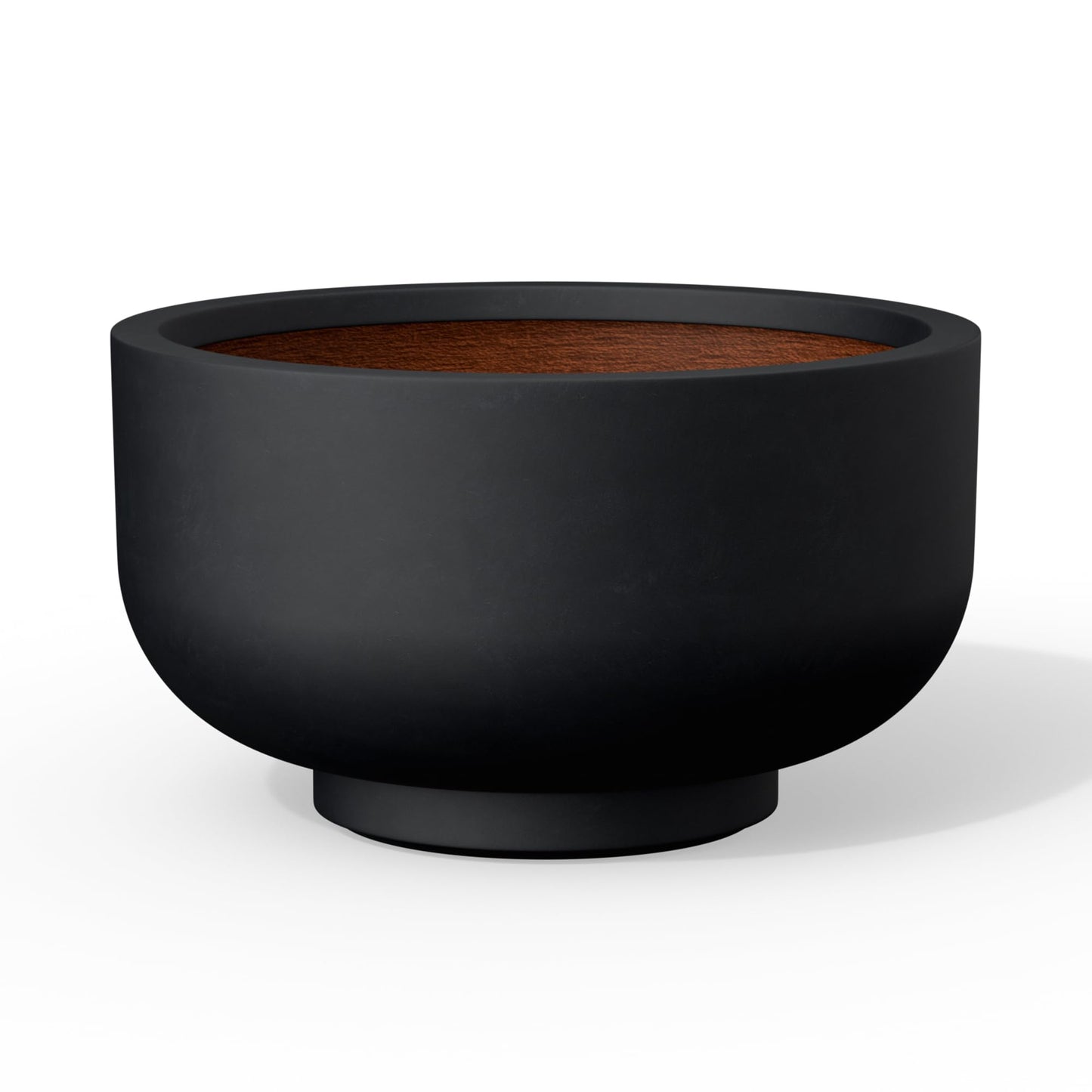 Kante 13.8 Inch Dia Concrete Bowl Planter, Large Tapered Bottom Plant Pot with Drainage, Smooth Black Finish with Painted Interior, Ideal for Porch, Home, Garden, Patio