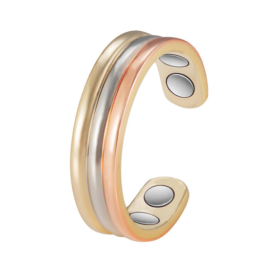 EnerMagiX Copper Ring for Women, 99% Pure Copper Adjustable Magnetic Rings, Jewelry（Tricolor Gold