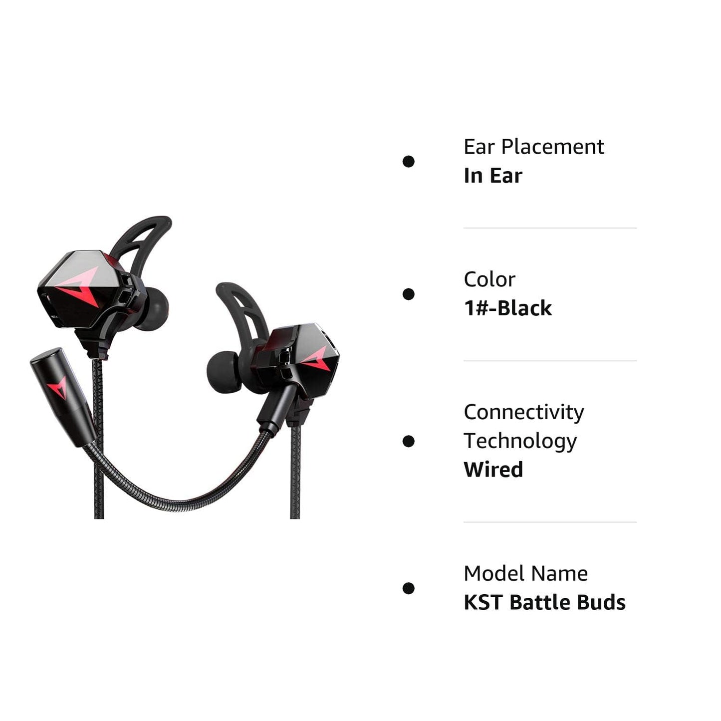 KASOTT Battle Buds Pro in-Ear Gaming Headset with Dual Microphone, Mute and Volume Control, Wired Earphones for Mobile Gaming, Nintendo Switch, Xbox One, PS, PC (New-Black)