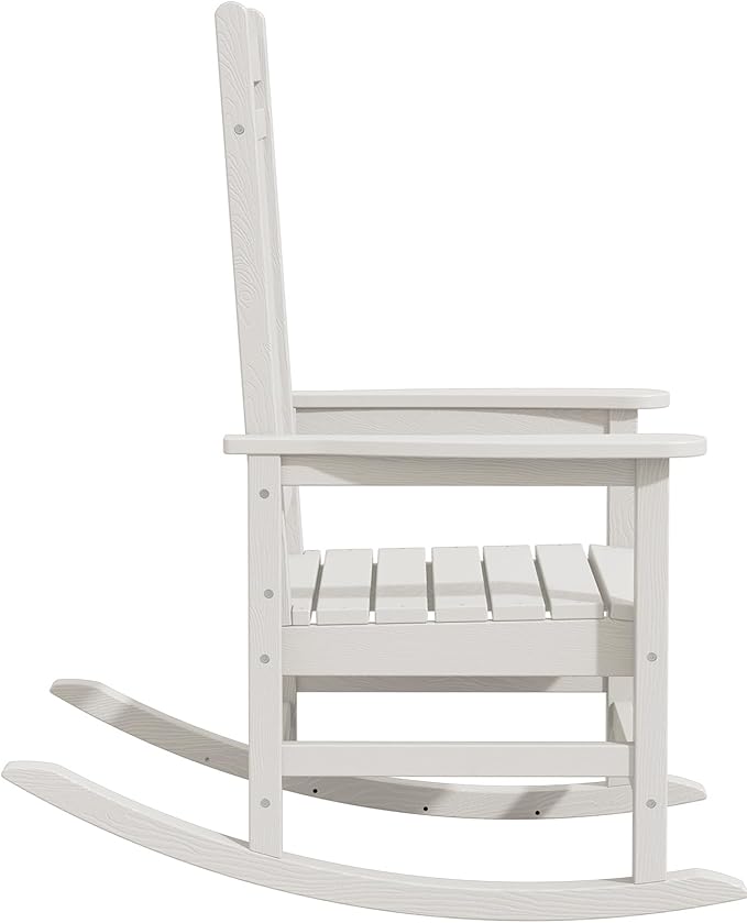 KINGYES HDPE Rocking Chairs Outdoor, Patio Rocking Chairs with 330lbs Support, Smooth Porch Rocker for Deck Lawn Yard, White