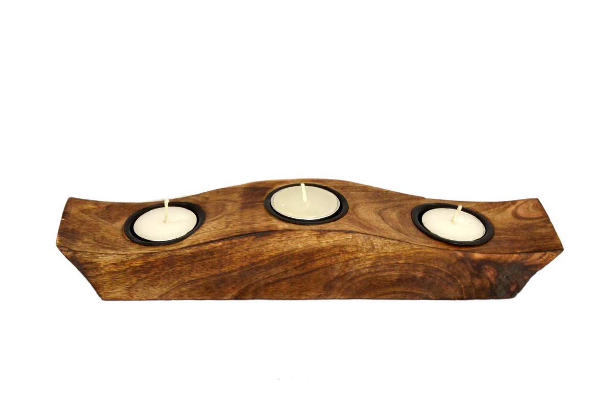 eTroves Wooden Tealight Candle Holder Set - Mango Wood Boat Tea Light Votive Candle Holders - Personalized Wood Tealight Holders for Rustic Wedding Birthday Anniversary Party