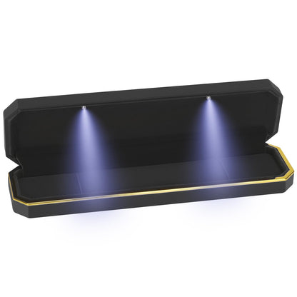 Luxury LED Necklace Long Chain Gift Box with LED Light, Velvet Jewelry Box Storage Case Organizer Holder (Black)