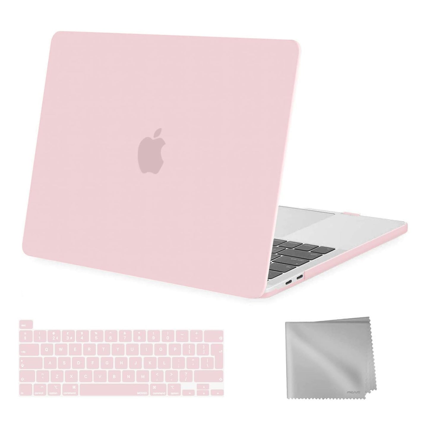 MOSISO Compatible with MacBook Pro 13 inch Case M2 M1 2025 2024 2023 2022-2016 A2338 A2289 A2251 A2159 A1989 A1706 A1708, Plastic Hard Shell Cover & Keyboard Skin & Wipe Cloth, Rose Quartz