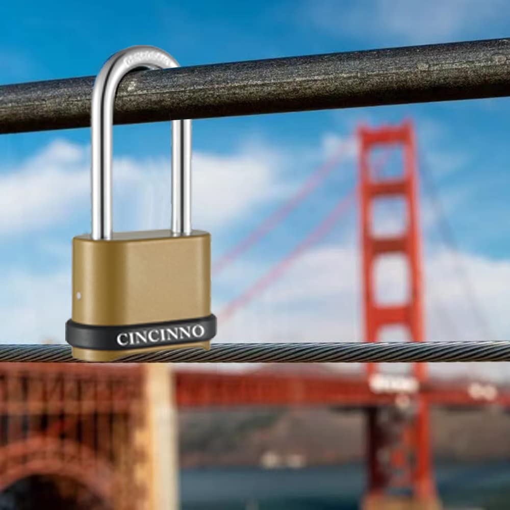 CINCINNO 4 Digit Combination Lock, Heavy Duty Combo Padlock with Long Shackle for Outdoor Use,Sheds, Locker, Storage Unit, Gym and Gate