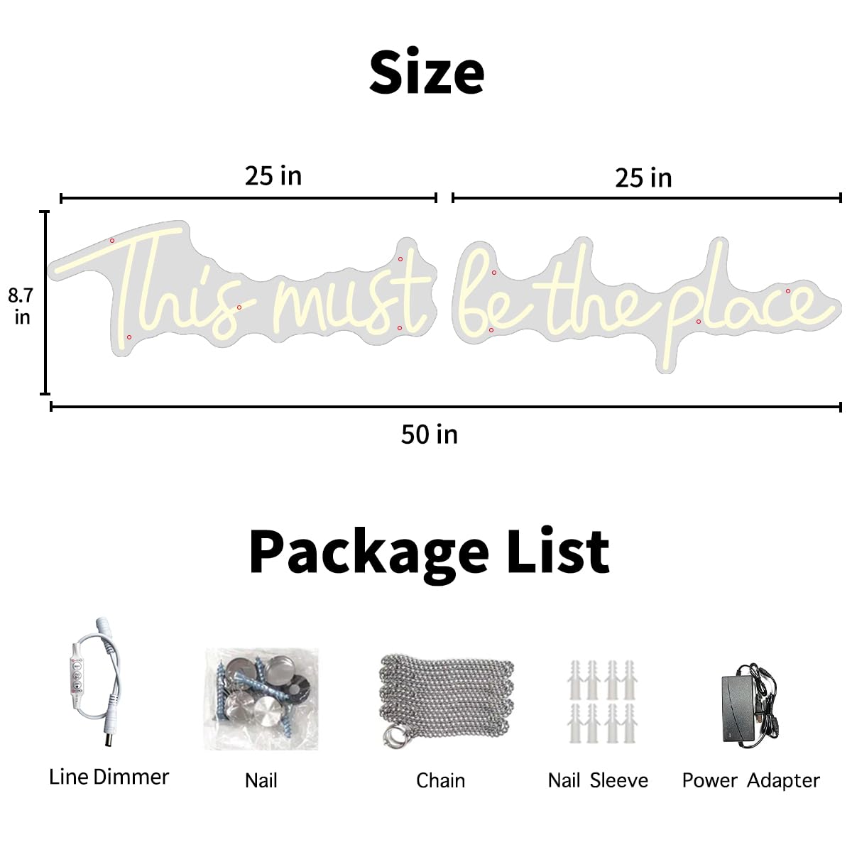 Voncitedn This Must Be The Place Neon Signs, 49.6x8.67 Inch (Large) Dimmable Neon Light Signs with ON/OFF Switch, Neon Sign for Bedroom Coffee Beauty Bar Nail Salon Wedding Birthday Party Decor, Warm White