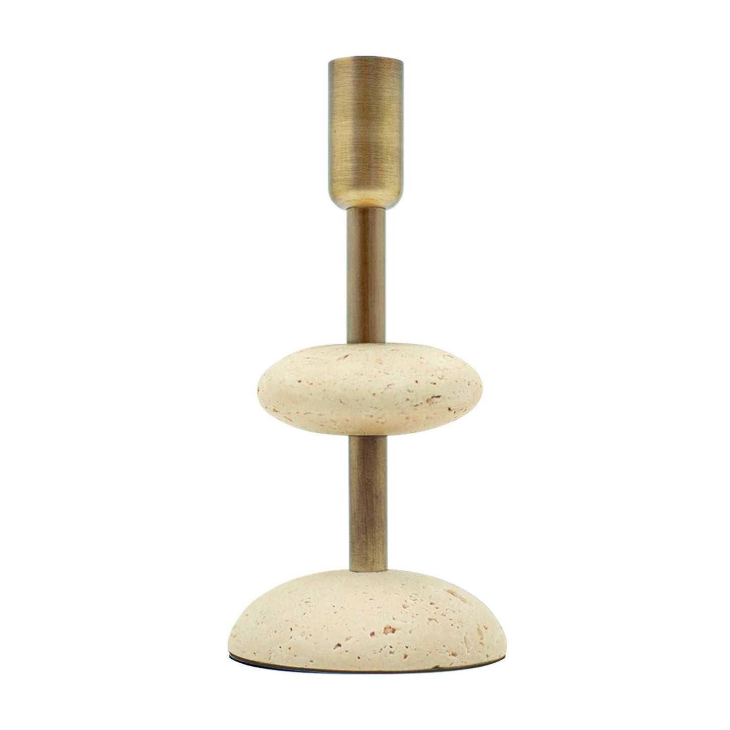 NEXOTIQUE Travertine Brass Candlestick Holders, Marble Taper Candle Holder for Dining Table Décor, Decorative Centerpiece Candle Stick Holders for Mantle Décor Wedding Housewarming Gift 7.7''