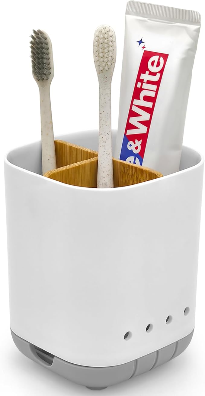 Toothbrush Holder with Bamboo Divider, Detachable