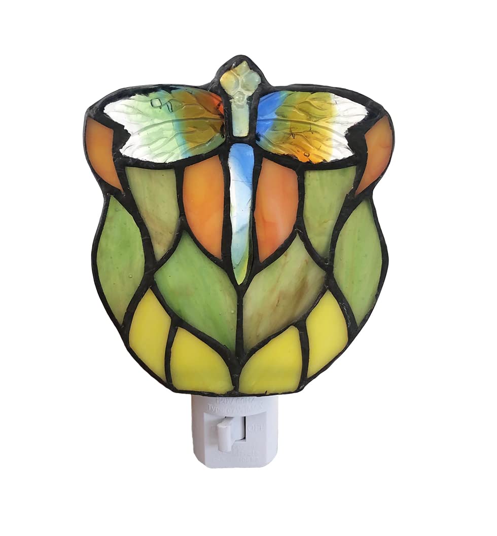 DUONAYU Stained Glass Dragonfly Night Light, Suitable for Bedroom, Corridor, Bathroom, Children's Room,This Would Make a Great Gift for a Birthday, Christmas, Anniversary.DYM9013