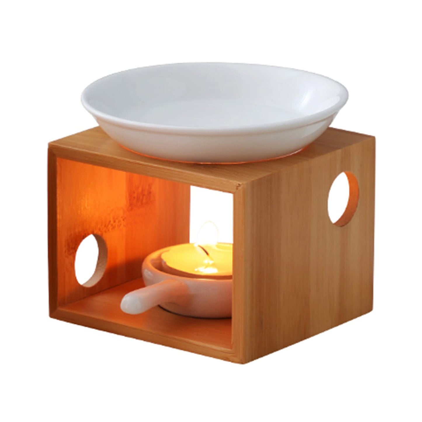 XIHUADOU Wooden Essential Oil Burner, Aromatherapy Burner Oil Warmer Diffuser, WaxMelt Warmer with Tealight Candle Holder for Holiday Home Birthday Wedding Valentine Decoration