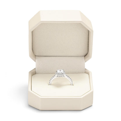 Woodten Octagonal PU Leather Jewelry Ring Gift Box Beige Small Engagement Proposal Ring Box