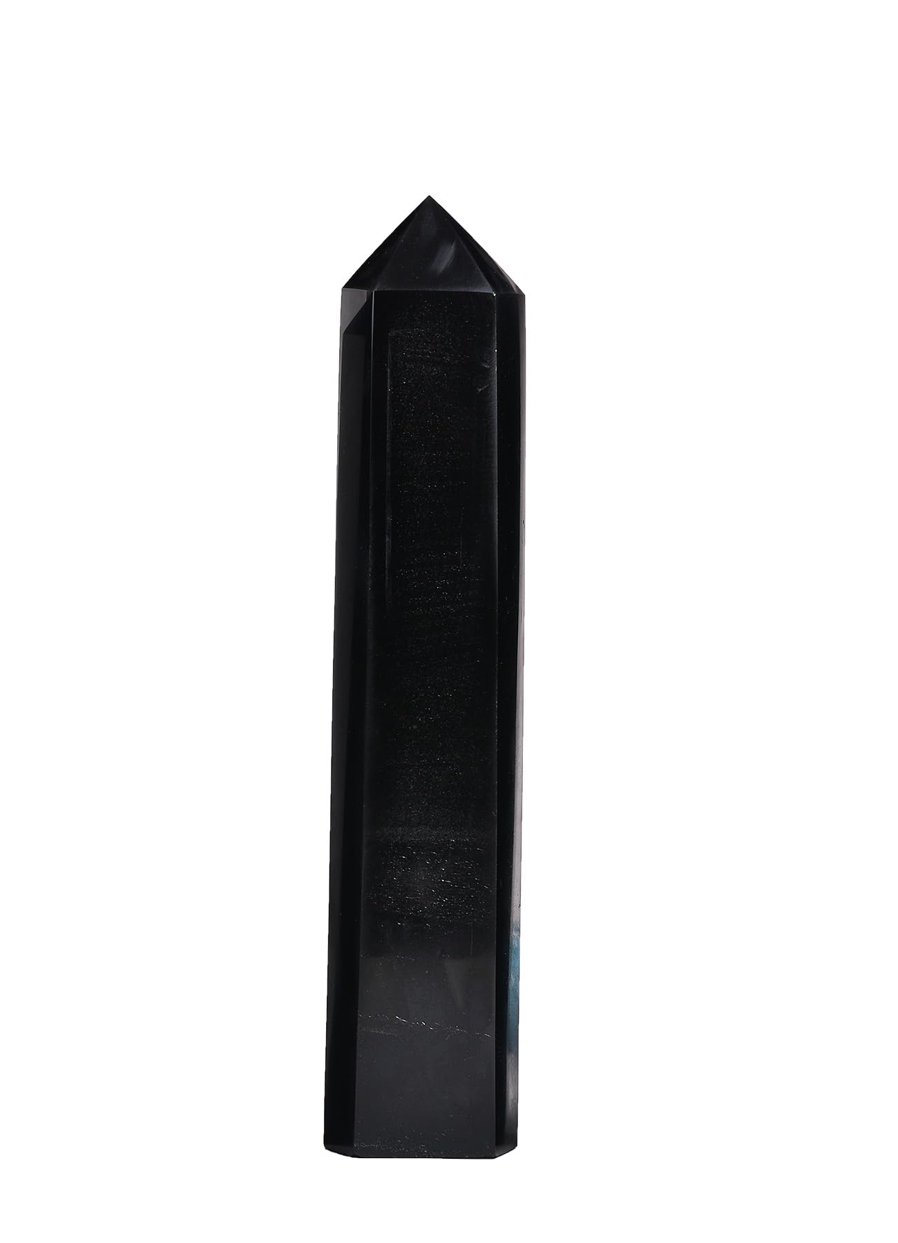 AMOYSTONE Black Obsidian Column 3.5-4 Lbs Hexagonal Crystal Tower Natural Volcanic Glass Obelisk Point for Living Room Feng Shui Home Display Bookcase Showcase Setup